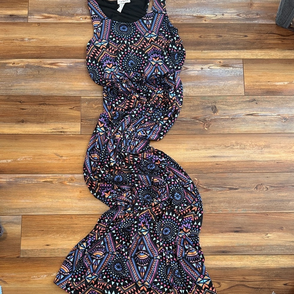 ZigZagStrip Colorful Geometric Patterned Women's Racerback Maxi Dress